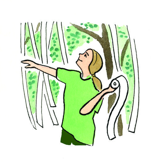 Person throwing toilet paper in the trees for Junk the Jungle.